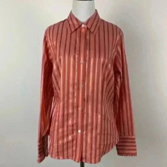 Liz Claiborne top size 10 button-down pinstripes - Picture 8 of 9